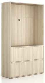 Szafka biurowa FRAME, 6x drzwi, z wnęką, 1299 x 450 x 2162 mm, PUSH-lock, dąb naturalny