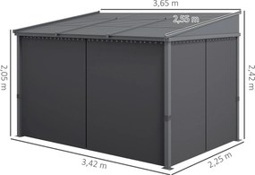 Outsunny Altana Ogrodowa 365x255x205cm z Przesuwnym Dachem i Zasłonami Aluminiowa Rama Ciemnoszara Elegancka | Aosom PL