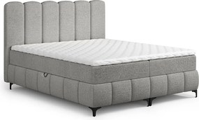 FURNISTAR Łóżko kontynentalne TINA 180x200 z materacem i pojemnikiem na pościel-dwuosobowe,rodzinne z topperem,Bubble,tapicerowane-Szary