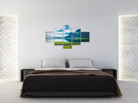 Obraz jeziora z górami (125x70 cm)