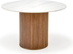 Stół okrągły BRUNO 120x120 biały marmur/orzech