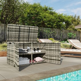 Outsunny Skrzynia Ogrodowa z Rattanu 350L, 2-Poziomy, z Pokrywą, Podnośnikami, Uchwytami, 118 x 57 x 69 cm, Mieszany Szary
