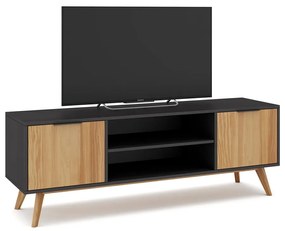 Czarno-naturalna szafka pod TV z drewna sosnowego 140x53 cm Lavis – Marckeric