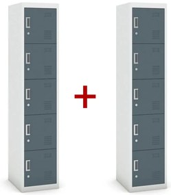 Szafka ubraniowa S3 pięciodrzwiowa 1+1 GRATIS, demontaż, zamek cylindryczny, szara/ciemnoszara