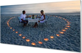 Panel szklany do Kuchni Serce ze Świeczek nad Brzegiem Morza