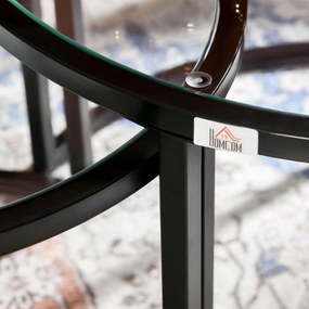 HOMCOM Zestaw Stolików Pomocniczych, 2 Stoliki, Ø70 &amp; Ø54 cm, Hartowane szkło, Czarna metalowa ram | Aosom PL