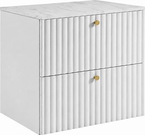 Szafka łazienkowa wisząca z blatem 60, biały + blat z efektem marmuru Bianco, uchwyty w trzech kolorach, 60 x 44,4 x 58,6 cm