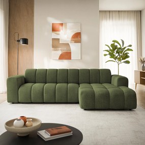 Masseno Narożnik SETIA Prawostronny L-Kształtny, Nowoczesna Sofa narożna, Tkanina Strukturalna - Oliwkowy, ARAGON 39