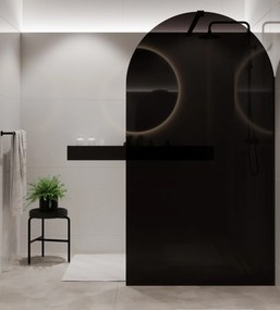 Ścianka prysznicowa WALK IN fix czarna półokrągła 8mm MOLIS Black Oval MASSI | Różne rozmiary : Kolor profili kabiny - złoty szczotkowany, Szerokość ścianki - 80 cm, Typ montażu - WALK in FIX (Do ściany)