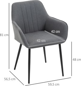 HOMCOM 2 Krzesła Jadalniane Oparcia Podłokietniki Len Ciemnoszare Wygodne | Aosom PL