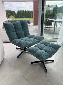 Fotel Obrotowy Wypoczynkowy do salonu niebieski, z podnóżkiem, FW12