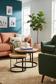 2 sztuki okrągłych stolików kawowych z drewna mango G9-R44