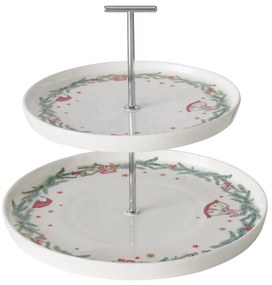 Dwupiętrowa patera ze świątecznym wzorem FLORENZA, wys. 22 cm
