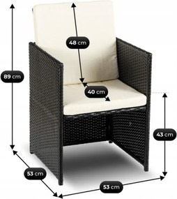 Zestaw Mebli Ogrodowych BONITO Czarny/Kremowy Fotele Pufy Stolik Technorattan Nowoczesny