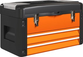 HOMCOM Pusta Skrzynka na Narzędzia, 49,7 x 25,3 x 28,9 cm, Skrzynka z Szufladą i Mini-Skrzyneczką, Stal Pomarańczowa