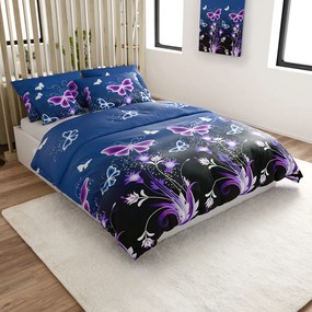 PrzytulneMieszkanie.pl PrzytulneMieszkanie.pl Pościel z mikropluszu VIOLET BUTTERFLY ciemnoniebieska Rozmiar pościeli: 2 szt 70 x 90 cm | 200 x 220 cm