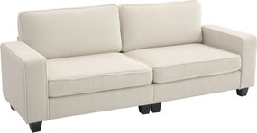 HOMCOM 3-osobowa Sofa z Pokryciem z Kordu, Sofa do Salonu ze Sprężynami, do 400 kg, 227 x 84 x 87 cm, Kremowa