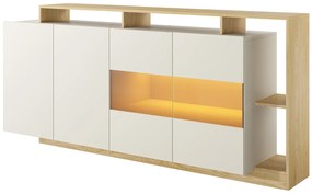 Komoda 4-drzwiowa z 4 wnękami i oświetleniem LED - Beżowy i Jasny naturalny - IDESIA