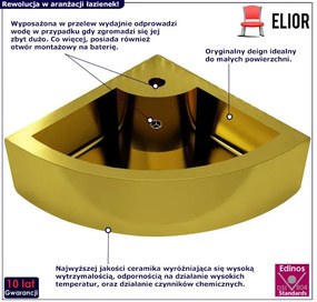 Złota narożna umywalka ceramiczna - Selene