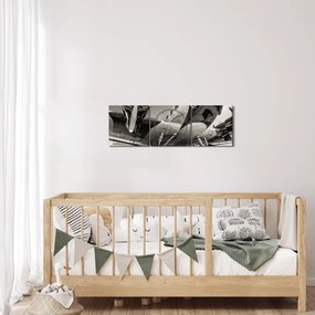 Obraz - Historyczne samoloty (z zegarem) (90x30 cm)
