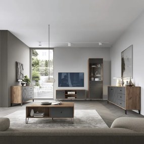 Szafka RTV Dwudrzwiowa BACARDI 183 cm Dąb Craft Tobacco/Grafit Nowoczesna