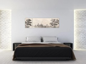 Obraz - Rysunek krajobrazu w stylu vintage (170x50 cm)