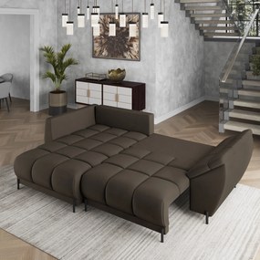 Masseno Narożnik VESTANO  z funkcją spania i pojemnikiem na pościel Narozniki L, Rozkładana sofa - Brązowy, MATT VELVET 29