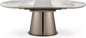 Owalny stół Rogins 160-200x90 cm – rozkładany z blatem z ceramiki beżowy marmur / cappuccino / czarny