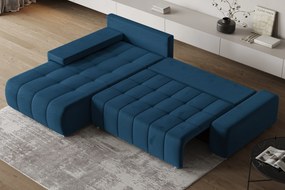 Masseno Narożnik ALESE z funkcją spania i pojemnikiem na pościel Narozniki L, Rozkładana sofa - Niebieski, MONOLITH 77