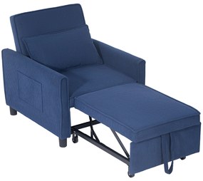 HOMCOM Rozkładany Fotel, Regulowane 3 Pozycje, Obicie Sztruksowe, do 120 kg, Niebieski