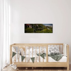 Obraz krajobrazu z księżycem (z zegarem) (90x30 cm)