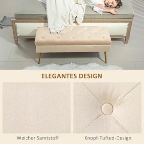 HOMCOM Ławka z miejscem do przechowywania w wyglądzie aksamitu, pikowany podnóżek z tapicerowaną ławką, rama metalowa, 102 x 35 x 43 cm, Beżowy