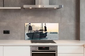 Szkło do Kuchni na Ścianę Statek u Wybrzeży Miasta