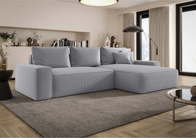 Narożnik MONA z funkcją spania POSO 55 jasnoszary prawy sofa w kształcie litery L z pojemnikiem na pościel kanapa do salonu sofa rozkładana