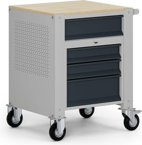 Mobilny kontener G9, 4 szuflady, 675 x 595 x 865-1130 mm, szary/grafitowy