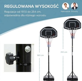 HOMCOM Kosz na Koszykówkę na Zewnątrz, Regulowany Stojak 160-210 cm z Kółkami | Aosom PL