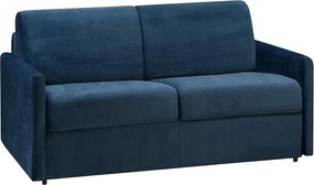 Kanapa 2-osobowa rozkładana typu express z granatowego weluru z siedziskiem z pianki z pamięcią kształtu - Powierzchnia 120 cm - Materac 14 cm CALIFE
