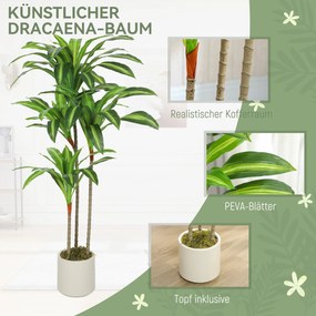 HOMCOM Sztuczne drzewo dracena 120 cm z giętkimi pniami i białą donicą do salonu sypialni biura | Aosom PL