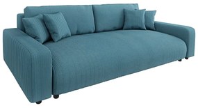 Turkusowa sztruksowa rozkładana sofa ze schowkiem 234 cm Sara – Ropez