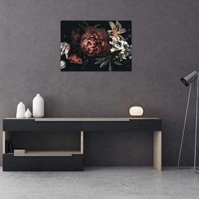 Obraz na szkle - Ciemne kwiaty (70x50 cm)