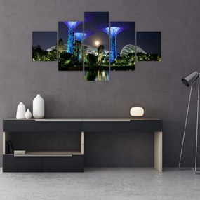 Obraz przedstawiający pełnię księżyca w ogrodach Singapuru (125x70 cm)