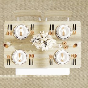 HOMCOM 4-częściowy zestaw stołowy z krzesłami i ławką na 4 osoby, siedzenia tapicerowane, stalowy stelaż, drewno, Biały