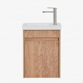 Zestaw Wiszących Mebli Łazienkowych Zintegrowany Z Umywalką Narek Popielaty Brąz & Bezlusterkowiec - Sklum