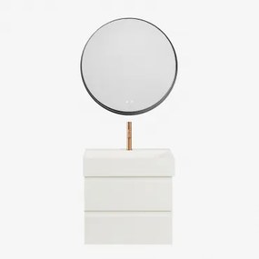 Zestaw Wiszących Mebli Łazienkowych Z Drewna I Forniru Jesionowego Zintegrowany Z Umywalką Ona Biała & - Sklum