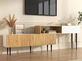 Szafa pod TV 220×30×63,4 cm - dwuczęściowy design - wykończenie drewnopodobne - biały + naturalny