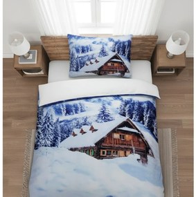 PrzytulneMieszkanie.pl PrzytulneMieszkanie.pl 3D pościel z mikrosatyny WINTER CHALET, białe Rozmiar pościeli: 70 x 90 cm | 140 x 200 cm