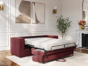 Kanapa 3-osobowa rozkładana typu express  z tkaniny szenilowej w kolorze bordowym - Powierzchnia spania 140 cm - Materac 18 cm LORETO