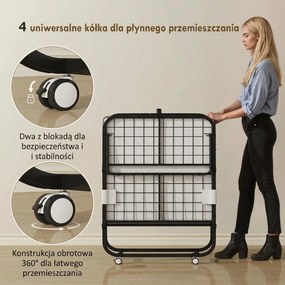HOMCOM Łóżko gościnne, łóżko rozkładane, łóżko podróżne z kółkami, mata, stal, Biały+Czarny