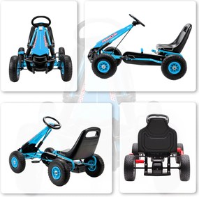 AIYAPLAY Gokart na pedały dla dzieci, regulowane siedzisko, koła EVA, hamulec, sprzęgło, 3-8 lat, niebieski