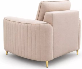 Hazel – elegancki fotel glamour z dekoracyjnymi przeszyciami i złotymi metalowymi nóżkami
